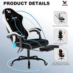 Velvet Gaming Chair, Ergonomic High Back Racing Chair with Footrest, Spring Wide Cushion, Adjustable Headrest & Lumbar Support, 90-135° Recline, 360° Swivel, 300lbs for Home Office, White