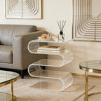 S Shape Side Table, Acrylic End Table, Modern Side Table for Living Room, Bedroom, Transparent Coffee Table, Nightstand for Small Spaces, Apartments, Dorms (Clear)