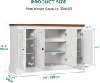 YITAHOME Sideboard Buffet Cabinet with Storage, 59" Buffet Storage with 4 Doors, Modern Farmhouse Coffee Bar Station Wood Kitchen Table with Adjustable Shelves for Kitchen, Living Room (White)