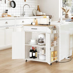 HOOBRO Kitchen Island with Power Outlet, Kitchen Storage Island with Spice Rack and Drawer, Rolling Kitchen on Wheels, for Home, Dining Room, Natural and White WN82UZD01G1