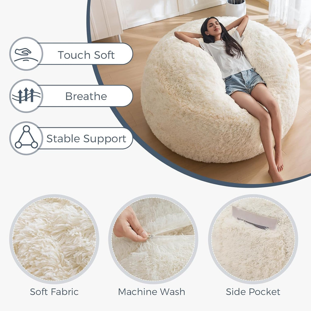 MAXYOYO Bean Bag Chair for Adults, Large 4 ft Bean Bag Chair with Foam Filling, Ultra Soft Fur Lazy Sofa for Living Room Bedroom, Machine Washable Cover