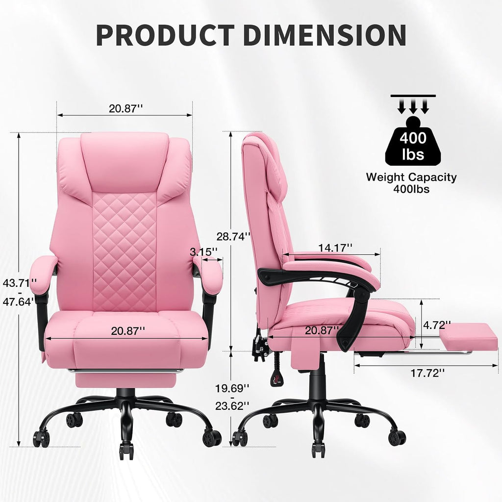 HOFFREE 400lbs Massage Office Chair with Foot Rest 6 Points Vibration Ergonomic Executive Office Chair Reclining High Back Computer Desk Chairs Pink