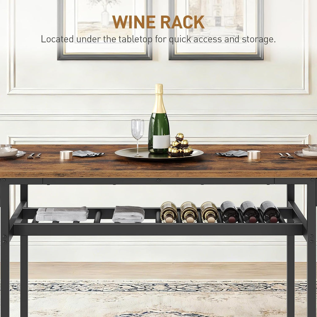RALGEND 63" Extendable Dining Table for 4-6, Folding Kitchen Table with Drop Leaf, Farmhouse Dining Room Tables with Wine Rack, for Kitchen and Dining Room, Rustic Brown and Black