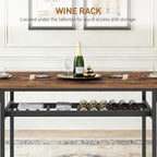 RALGEND 63" Extendable Dining Table for 4-6, Folding Kitchen Table with Drop Leaf, Farmhouse Dining Room Tables with Wine Rack, for Kitchen and Dining Room, Rustic Brown and Black