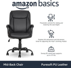 Amazon Basics Classic Puresoft PU Padded Mid-Back Office Desk Chair with Armrest, Easy Assembly, Sturdy Metal Base, Wheels, 275lb Support, 26"D x 23.75"W x 42"H, Black