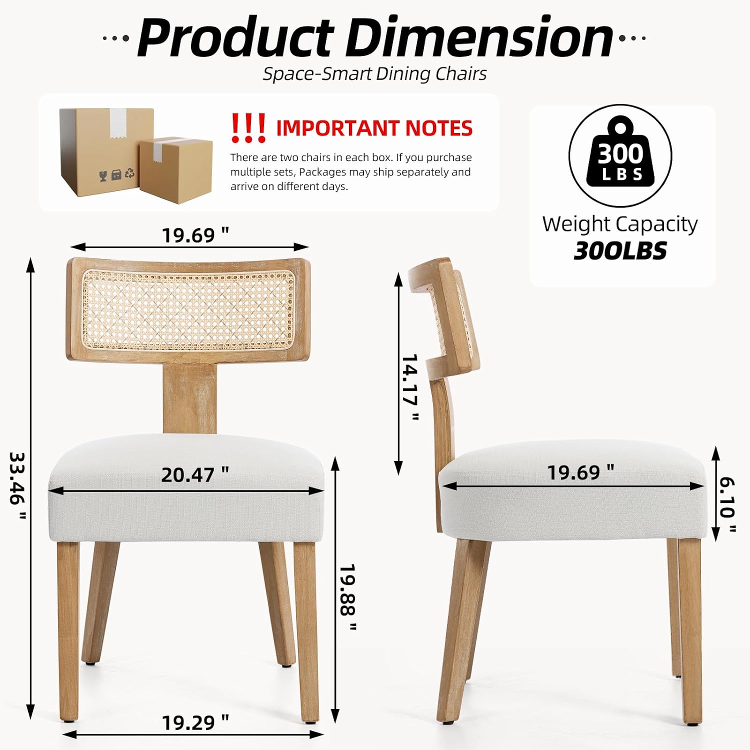 ZJhome Mid-Century Modern Rattan Dining Chairs Set of 4 – Farmhouse Linen Upholstered Accent Chairs with Curved Backrest, Solid Hardwood Frame, and Comfortable Seat for Kitchen & Dining Room – Beige