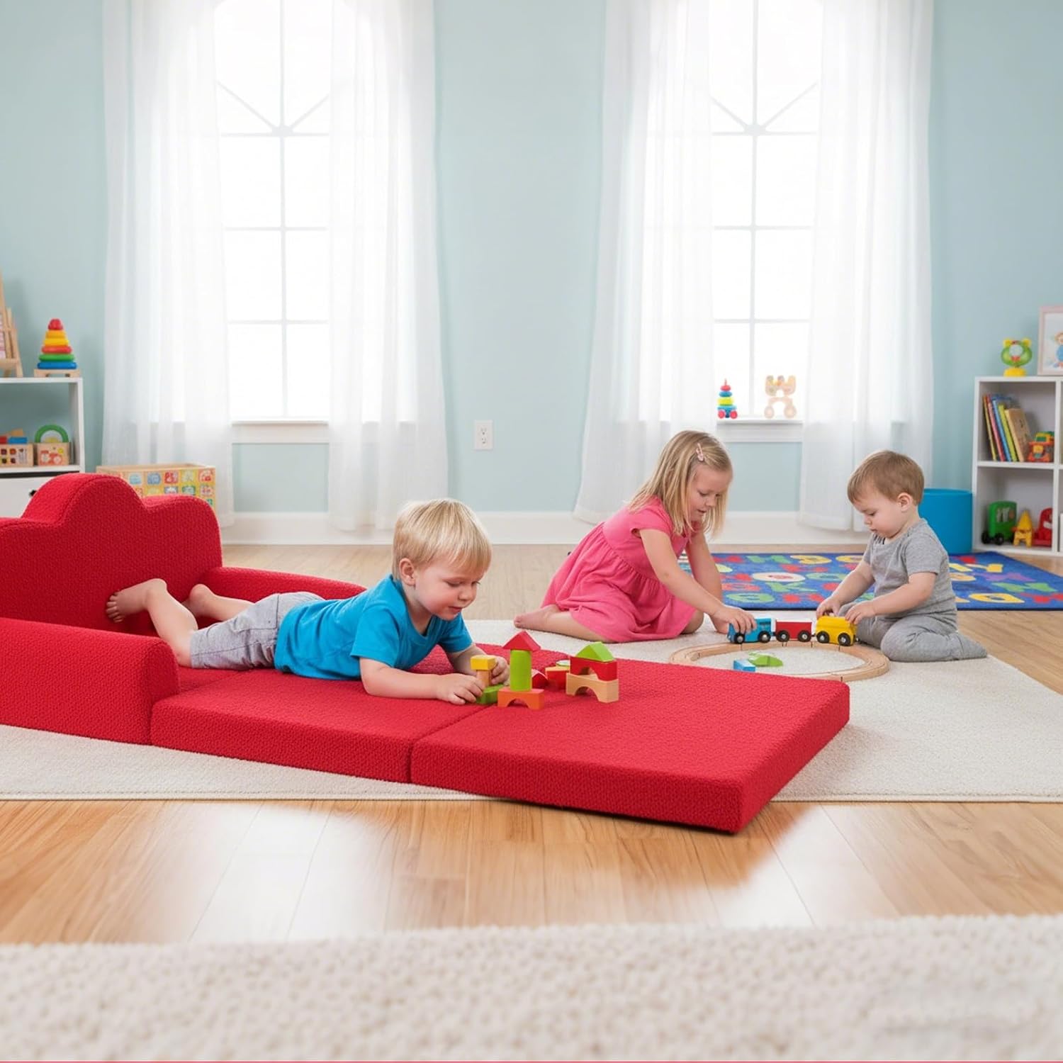 Tiita Kids Sofa, 2-in-1 Soft Toddler Couch Fold Out, Cloud-Like Comfy Couch Toddler Reading Chair with Carrying Handle Washable Cover, Kids Furniture for Boys and Girls