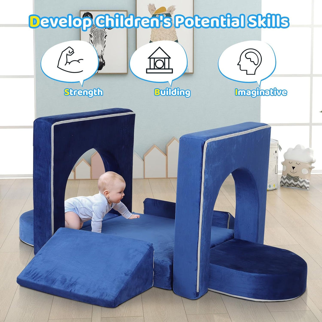 FAHKNS 12PCS Modular Toddler Play Couch Kit, Multifunctional Foam Play Couch Fold Out Kids Couch for Playroom, Kickball Game, Pitching Game
