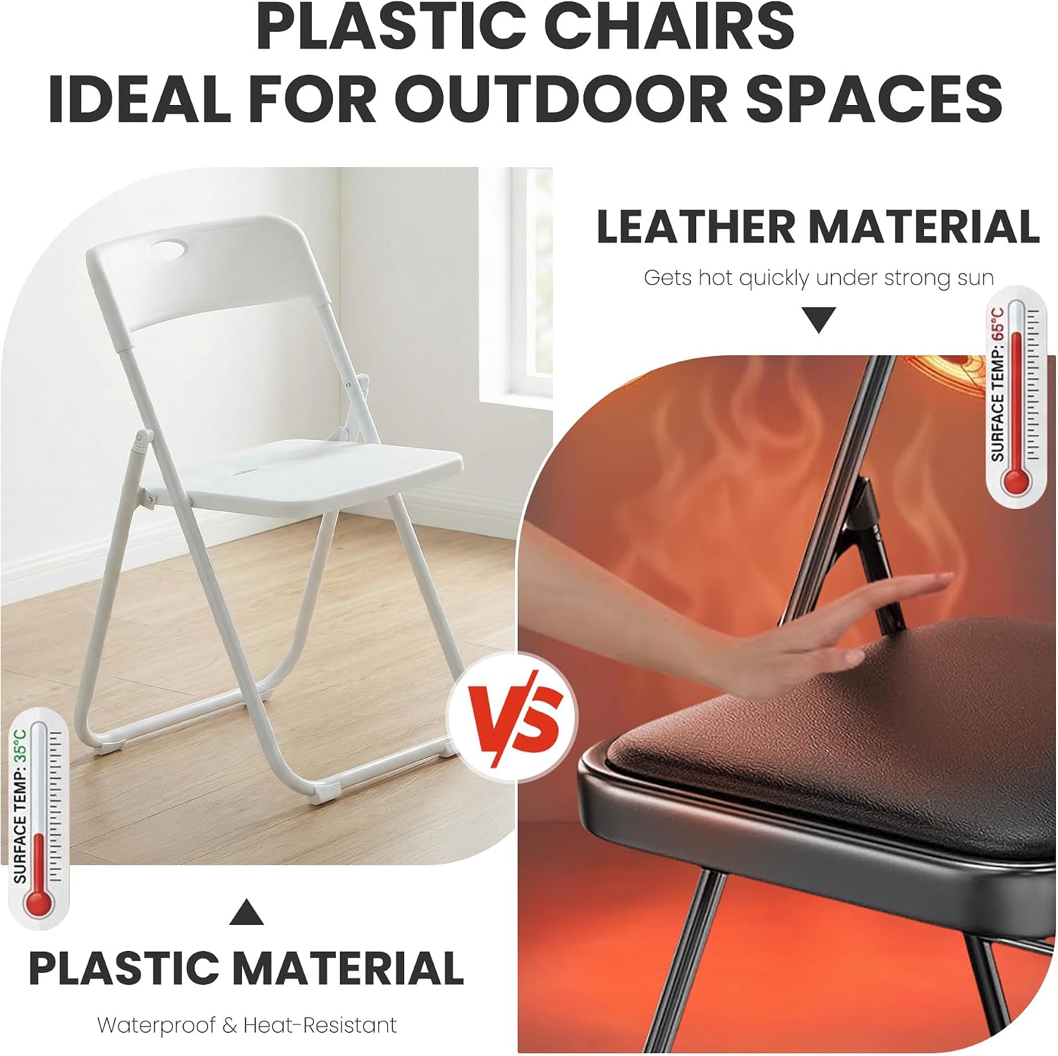 White Folding Chairs 10 Pack Foldable Plastic Stackable Sturdy Seats for Office Family Wedding Dinner Party Events Entertaining, Steel Frame, Heavy Duty 350 lbs Capacity