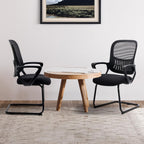Sweetcrispy Reception Guest Chair Set of 1, Stationary Non Rolling Mesh Mid Back Computer Office Desk with Lumbar Support for Home Waiting Area Conference Room Bedroom