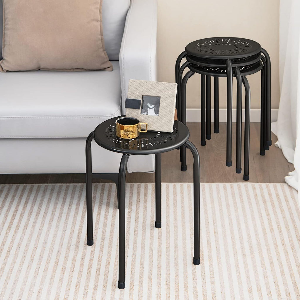 POWERSTONE Stackable Stools 6 Pack, Portable Metal Stacking Stools for Classroom Round Nesting Chairs Flexible Seating for Home Office School, Black