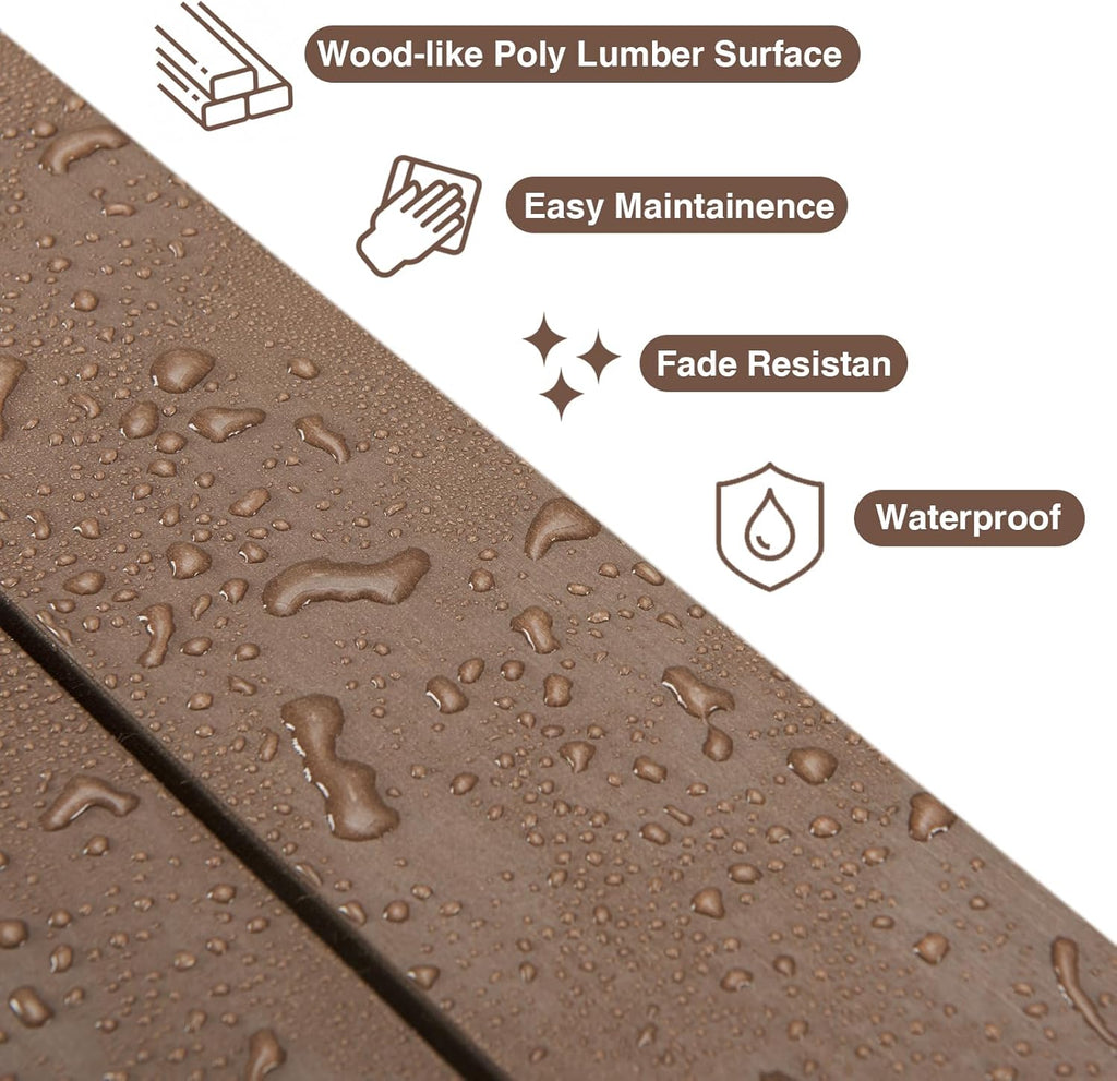 59" Outdoor Backless Bench, 3-Person Poly Lumber Patio Bench, Anti-Rot Anti-Fade Weatherproof HIPS Bench, Low Maintenance, for Garden, Porch, Park & Backyard, Indoor & Outdoor Use，Brown