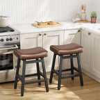 Raynesys 24 Inche Bonded Leather Counter Height Bar Stools Set of 2 Curved | Barstools with Curved Bonded Leather Seats & Heavy Duty Metal Legs for Kitchen Counter, Easy Assembly, All Black