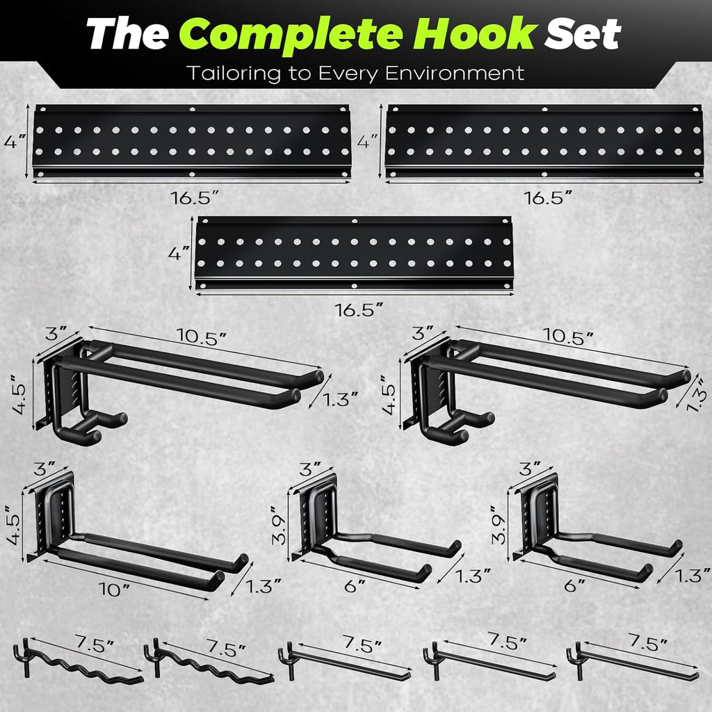 Garage Tool Organizer Wall Mount, 49.5 Inch Heavy Duty Garage Organization System with 10 Adjustable Hooks, Garden Tool Storage Rack for Garage, Yard & Shed, Holds Up to 400 lbs
