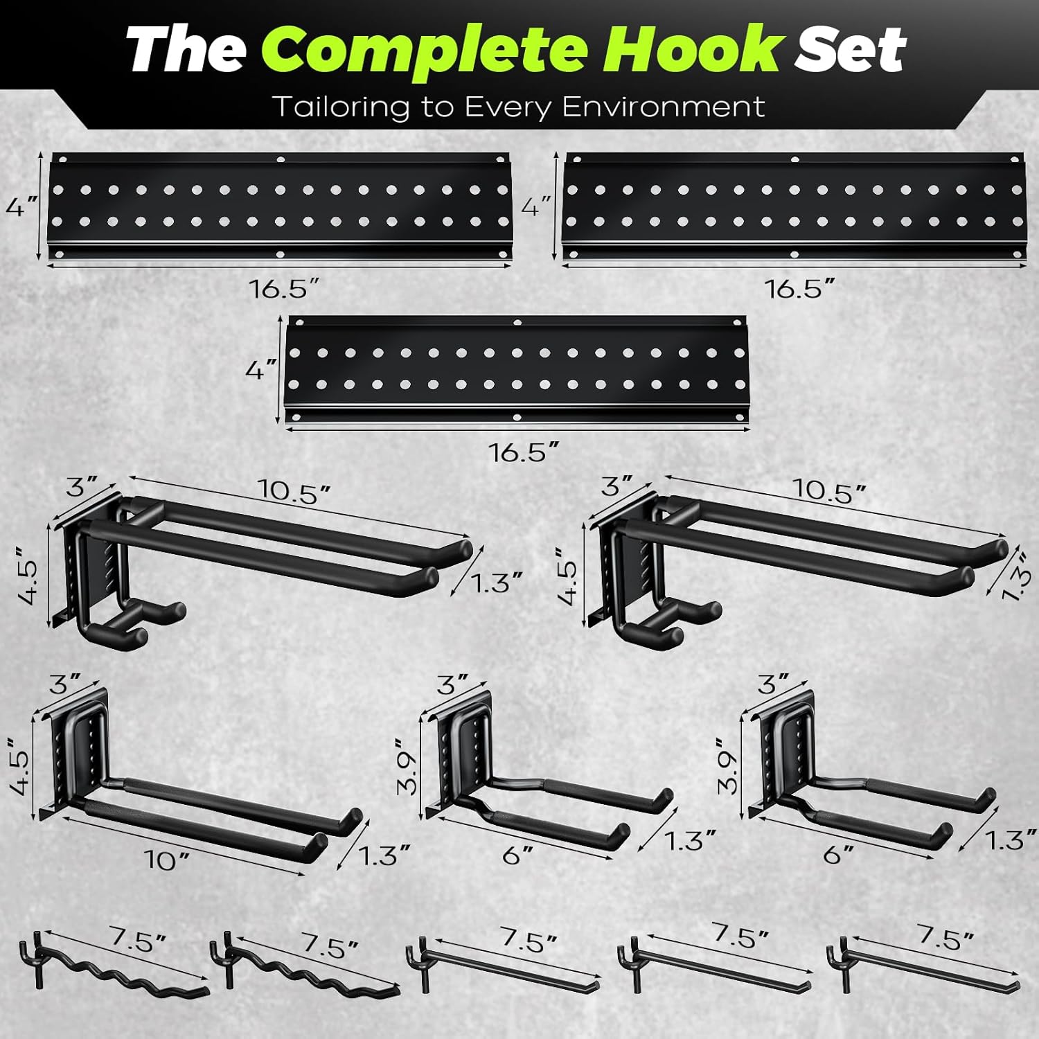 Garage Tool Organizer Wall Mount, 49.5 Inch Heavy Duty Garage Organization System with 10 Adjustable Hooks, Garden Tool Storage Rack for Garage, Yard & Shed, Holds Up to 400 lbs