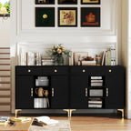 Black Sideboard Buffet Cabinet with Adjustable Shelves, Modern Storage Cabinet with Drawers and Doors, Sleek Buffet for Dining Room, Living Room, Entryway, 39.4 Inch