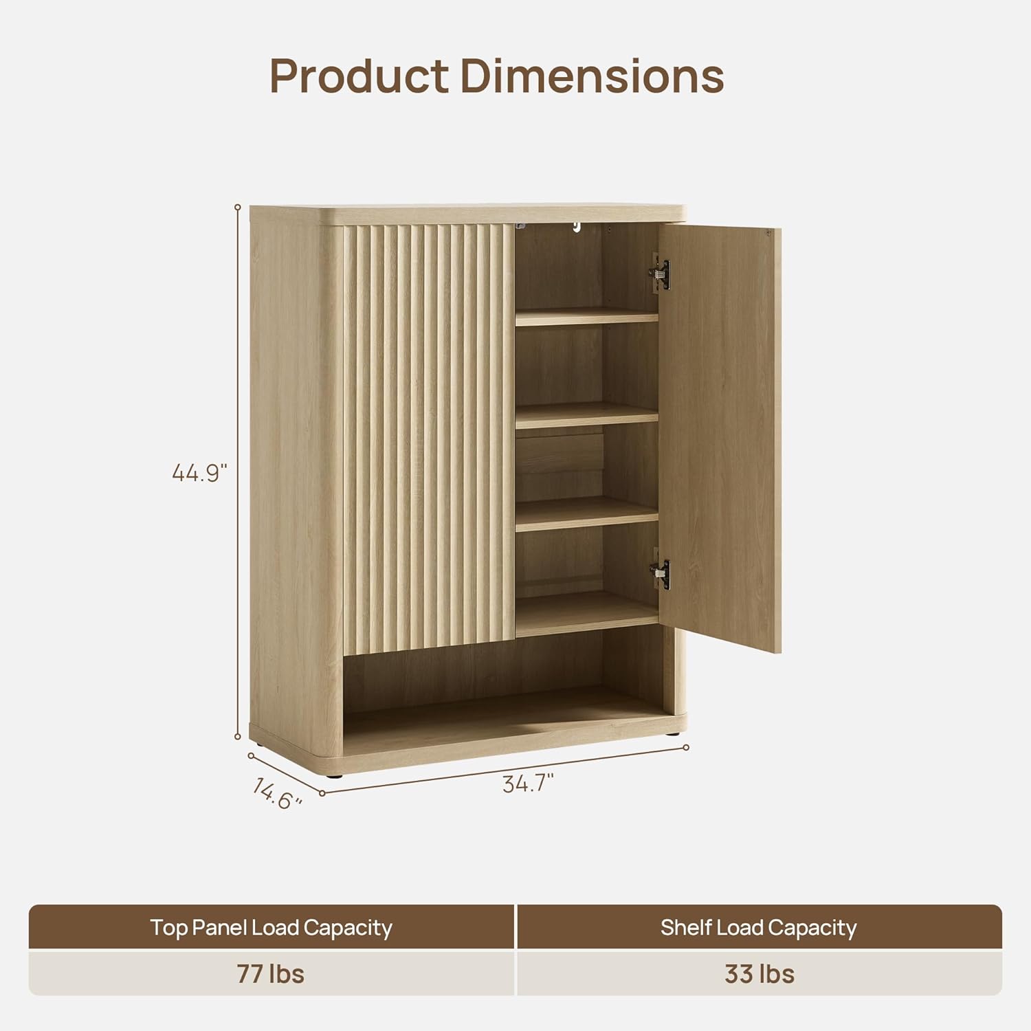 SICOTAS Shoe Cabinet 44 inch Tall Fluted Shoe Cabinet with Doors & 4 Shelves Wooden Large Hidden Shoe Storage Organizer Modern Free Standing 6-Tier Cabinet for Entryway Living Room Closet