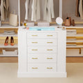 Closet Island with Glass Top, LED Lights and Jewelry Display, Bedroom Island with Open Shelves, Drawers Dresser & Walk-in Closet Island for Bedroom, Cloakroom, White 2