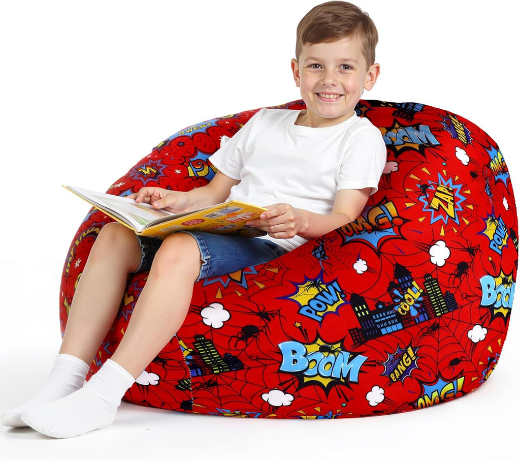 Boao 30'' Large Spider Kids Bean Bag Chairs Cover (No Filling) Washable Stuffed Animal Storage Beanbag Chair for Kids Canvas Bean Bag Cover with Zipper for Boys Organizing Plush Toys Textile Sack