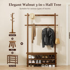 Hall Tree with Shoe Storage Bench, 3-in-1 Entryway Coat Rack with Bench, 11 Hooks, Freestanding Wooden Entryway Organizer for Mudroom, 35" Long