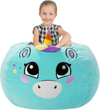 Aubliss Stuffed Animal Storage, Velvet Bean Bag Chairs Cover, X-Large 38" Ultra Soft Kids Toy Storage Organizer for Toys Blankets Towels Clothes, Cyan Big Eyes