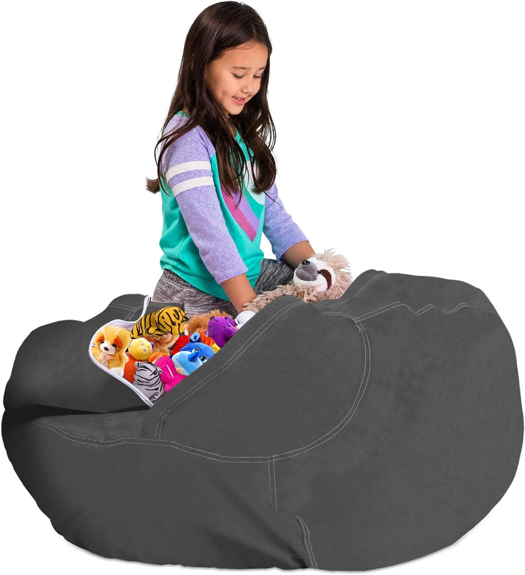 Posh Stuffable Kids Stuffed Animal Storage Bean Bag Chair Cover - Childrens Toy Organizer, X-Large 48" - Heather Gray