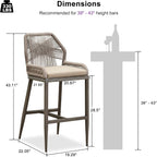 PURPLE LEAF Patio Bar Stools 28" H Set of 4 Handwoven Wicker Bar Height Stool Modern Aluminum High Bar Chairs Outdoor Wicker Barstools with Back and Khaki Cushion for Kitchen Pool Island