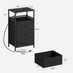 JARHETUN Night Stand Set 2 with Charging Station, 3 Drawer Nightstands with LED Lights, End Table with Outlets and USB Ports, Side Table with Open Shelf, Bedside Tables for Bedroom, Black