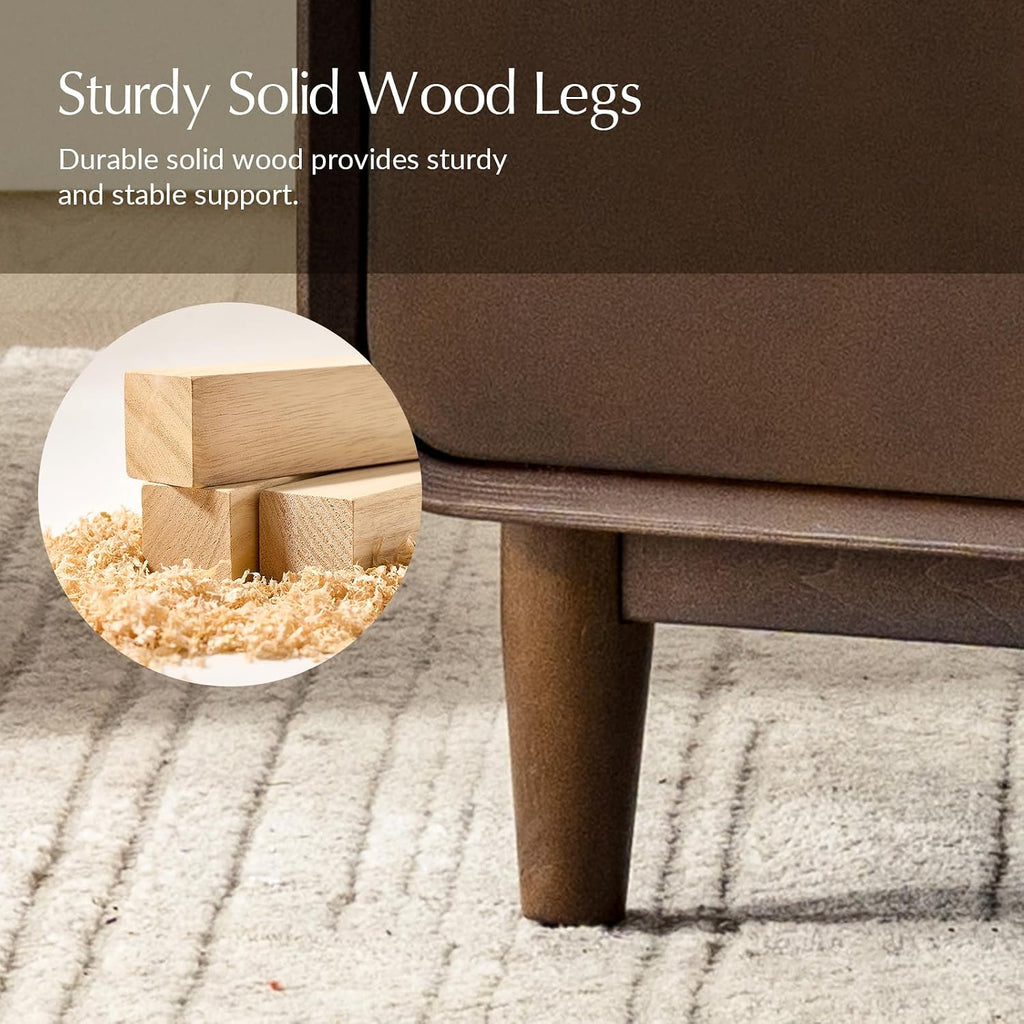 HULALA HOME Narrow End Table with Adjustable Shelf, Mid Century Modern End Table with Rear Storage, Solid Wood Legs, Walnut