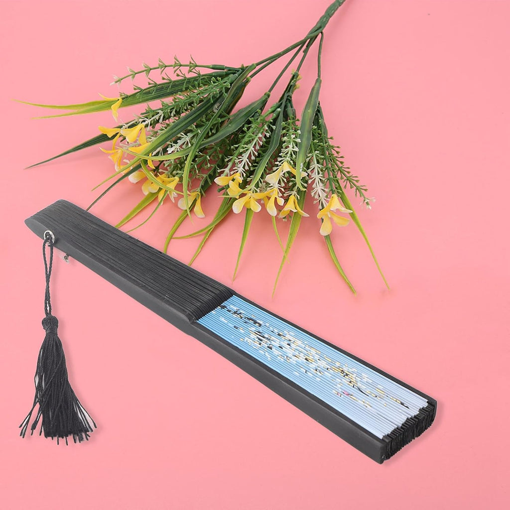 Folding Hand Fan, Material Smooth Opening Closing Lightweight Foldable, with Hollow Out Design, for Wedding Party Gift Dance Props Home Office Decoration (Blue)