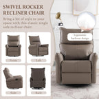 Swivel Rocker Recliner Chair, Upholstered 360° Fabric Leather Glider Rocker Chair for Nursery, Manual Small Recliners for Small Spaces Living Room Weight Capacity 300lbs