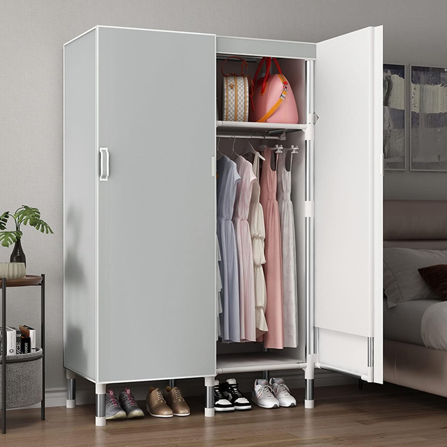 Wardrobe Organiser Large Capacity Hanging Storage Peach Skin Easy to Assemble Space Saving Adjustable Waterproof, Dustproof, Stainproof (Size : 125x50x172cm C)