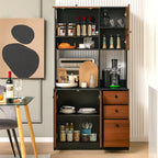 PETSITE Kitchen Buffet Hutch Storage Cabinet, 71" Freestanding Pantry with 3 Cabinets & Drawers, Adjustable Shelves, Microwave Cupboard for Living Room, Dining Room (Walnut)