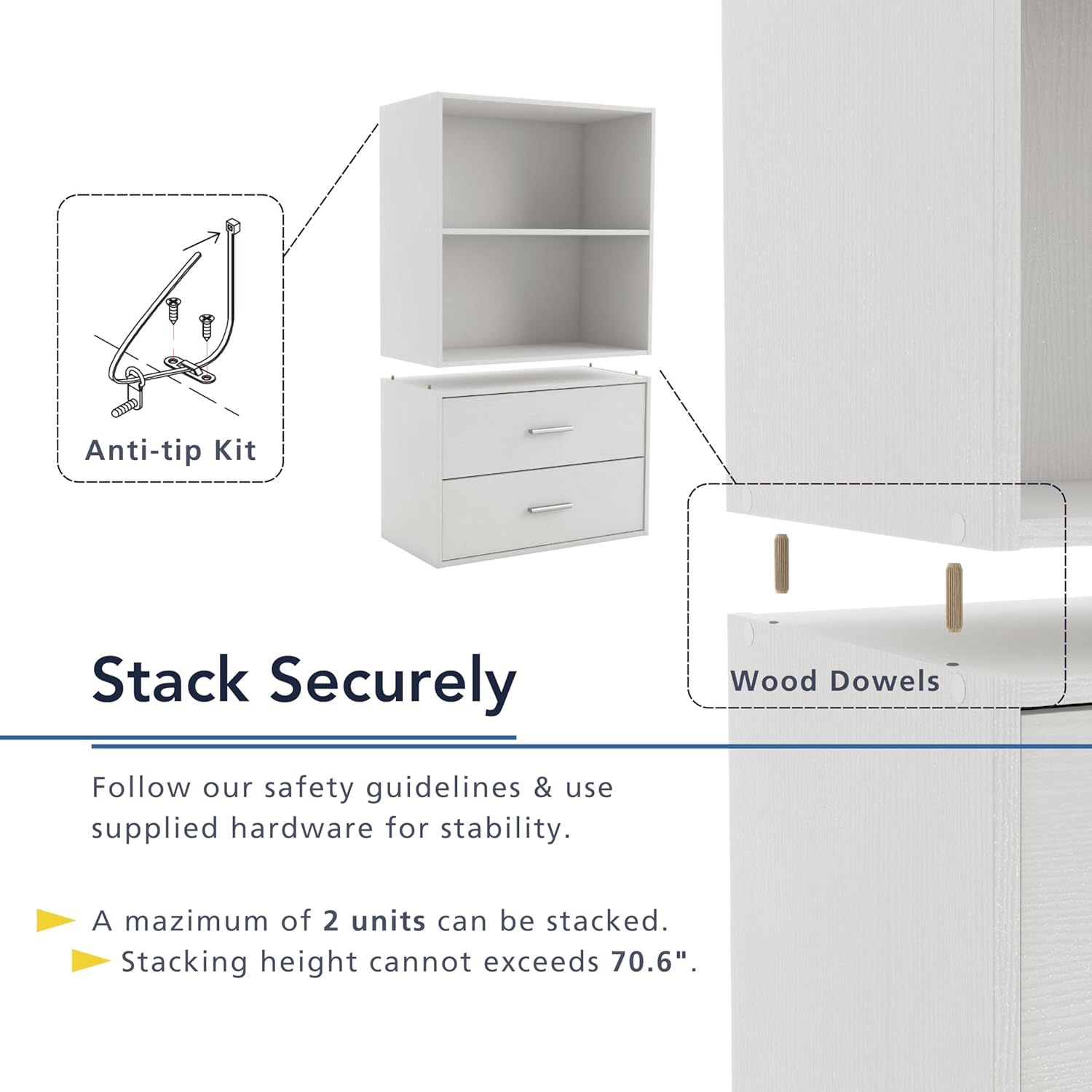 Homes: Inside + Out Apexa 3-Cube Storage Organizer Shelves, Stackable Wood Bookcase Fits Cubby Bins for Organization, Dorm Teen Room Decor & Home Office, White