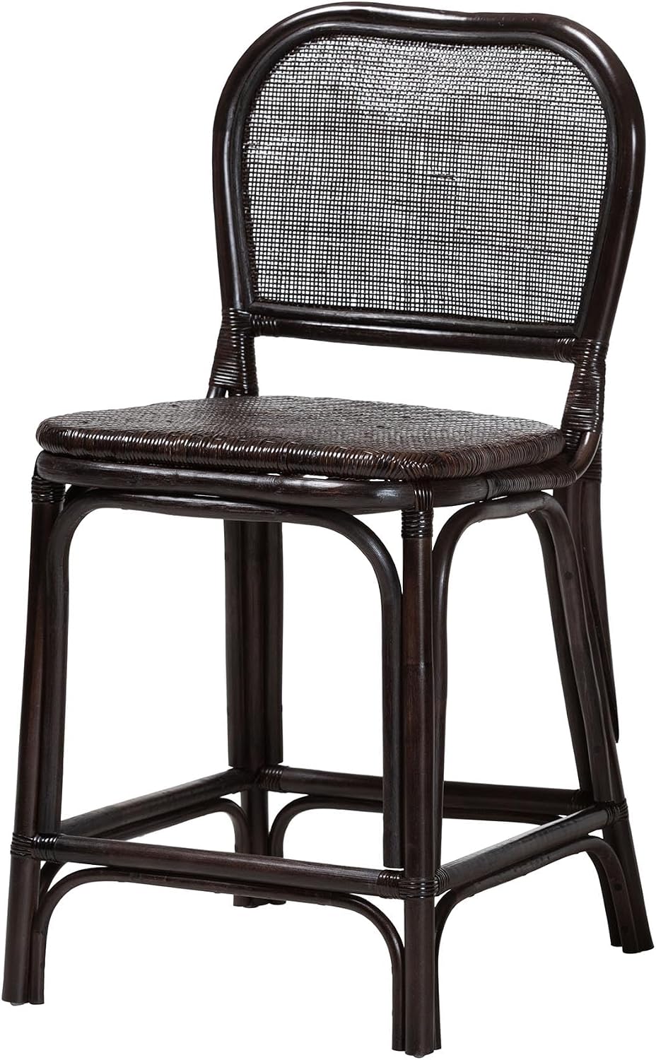 Bali & pari Irene Natural Rattan Counter Stool - Handwoven Wicker Accent Stool with Lattice Backrest for Kitchen Island Seating