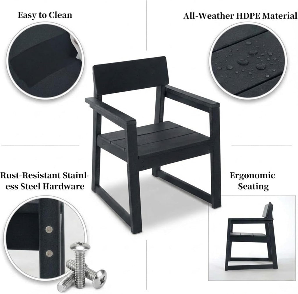 Black HDPE Outdoor gArmchairs with backres Modernist Designt Chairs