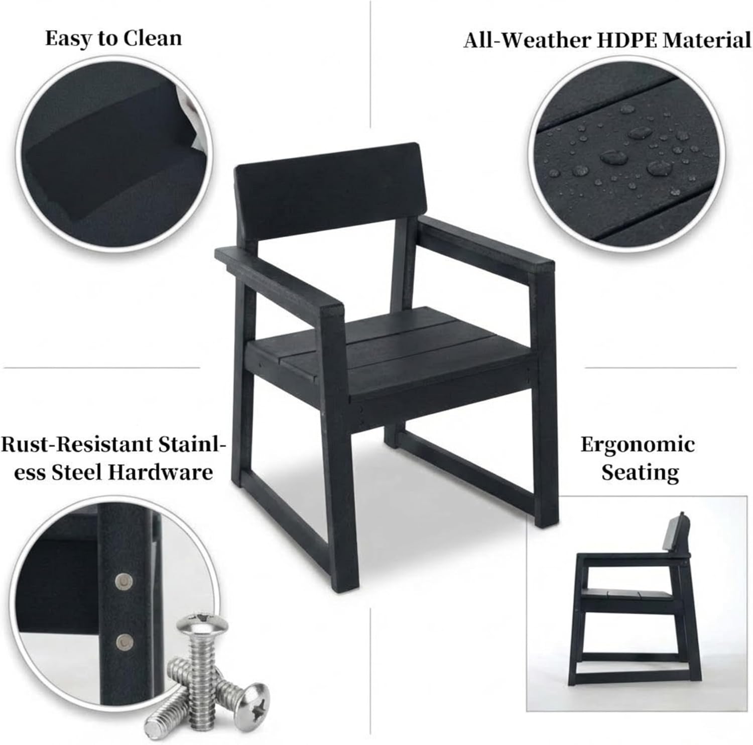Black HDPE Outdoor gArmchairs with backres Modernist Designt Chairs
