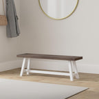 Cytheria Indoor Farmhouse Dark Brown Sandblast Finish Acacia Wood Dining Bench with White Rustic Metal Finish Frame