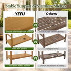 YEFU Outdoor Potting Bench with Storage: 3-Tier HIPS Potting Table with Wide-Panel Shelf/Hooks - All-Weather Heavy Duty Gardening Table for Patio Backyard Porch Easy to Clean 420lbs Capacity (Teak)