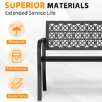 Outdoor Bench Garden Bench, 44" Anti-Rust Patio Bench Clearance, Iron Metal Frame Outdoor Benches Weatherproof for Front Porch, Yard, Lawn, Deck(Clover)