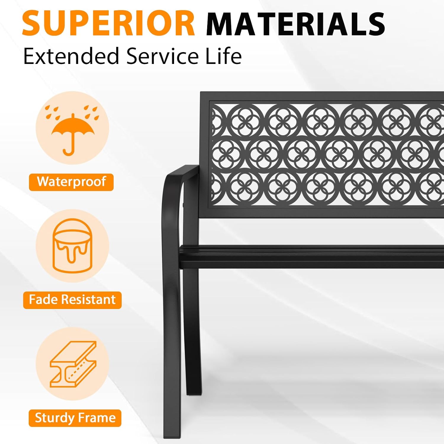 Outdoor Bench Garden Bench, 44" Anti-Rust Patio Bench Clearance, Iron Metal Frame Outdoor Benches Weatherproof for Front Porch, Yard, Lawn, Deck(Clover)