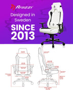 Arozzi Vernazza Gaming Chair XL - Soft PU Gaming Chairs for Adults Adjustable Height, Large Spacious Seat & Backrest with Support Pillows - Swedish Design Home Office Computer Chairs, White