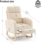 GarveeLife Nursery Rocking Chair,300lb Glider Chair with Solid Wood Legs/Two Side Pockets,Teddy Upholstered Glider Rocker with Footrest High Backrest for Living Room/Bedroom/Nursery