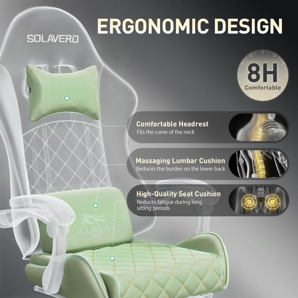 HLDIRECT Massage Recliner Gaming Chair with Footrest for Adults, Green | 300lbs Capacity, Ergonomic Office Computer Chair, Lumbar Support, Breathable Fabric, Headrest, 360° Swivel, Metal Frame