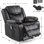 AILEEKISS Oversized Nursery Glider Recliner Rocking Chair | 90°-160° Recline Faux Leather Nursing Chair for Breastfeeding Bedroom, Massage & Heating Support，Black