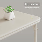 Folding Portable Card Table and Foldable Chair Set of 5, Pu Upholstered Foldable Chairs and Table With Metal Frame, Folding Table and Chair Suitable for Dining Room, Living Room, Office, Camping-Beige