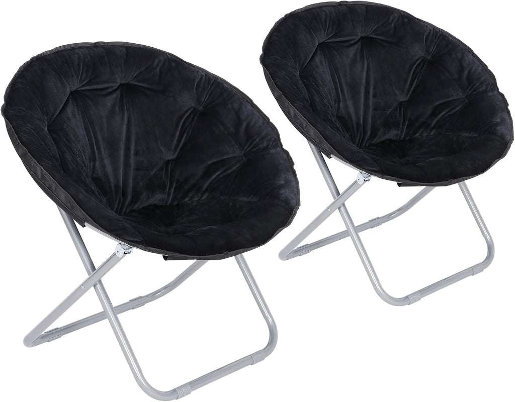 Nouva Saucer Chiar Foldable Moon Chair Folding Soft Fuzzy Seating Faux-Fur Round Circle Chair Gaming Chair for Indoor Outdoor Living Room Bedroom Dorm Home Set of 2, Black