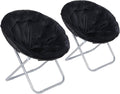 Nouva Saucer Chiar Foldable Moon Chair Folding Soft Fuzzy Seating Faux-Fur Round Circle Chair Gaming Chair for Indoor Outdoor Living Room Bedroom Dorm Home Set of 2, Black