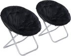 Nouva Saucer Chiar Foldable Moon Chair Folding Soft Fuzzy Seating Faux-Fur Round Circle Chair Gaming Chair for Indoor Outdoor Living Room Bedroom Dorm Home Set of 2, Black