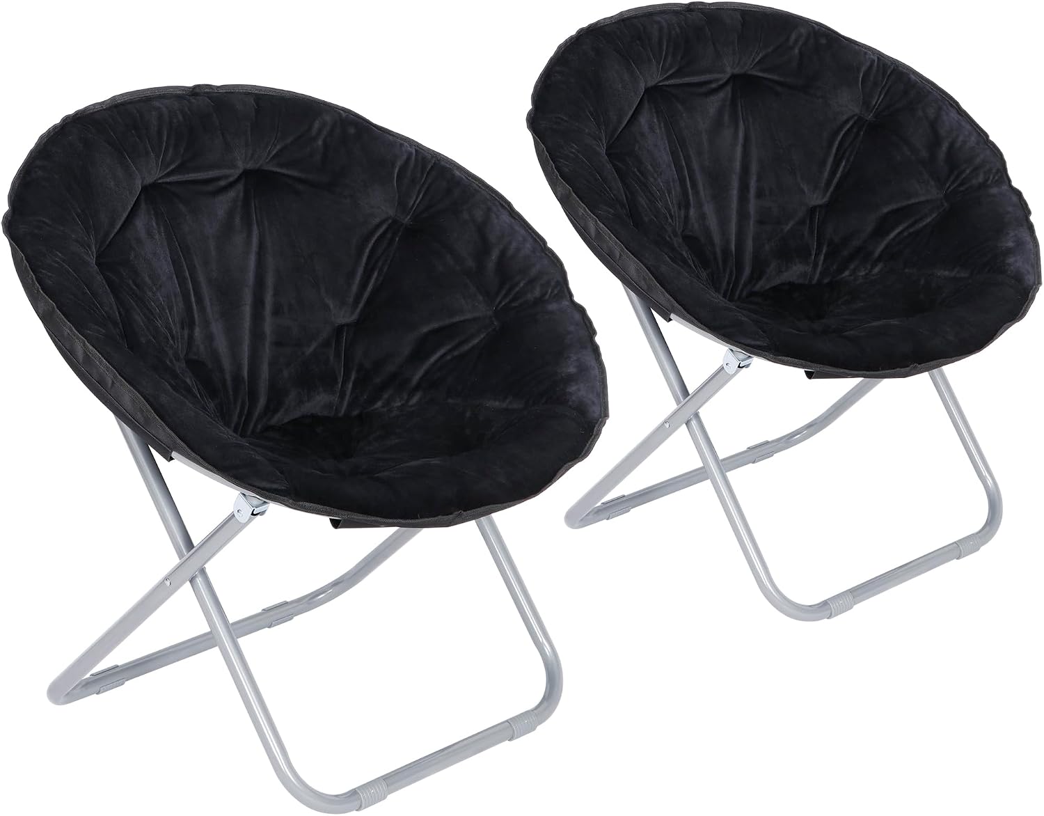 Nouva Saucer Chiar Foldable Moon Chair Folding Soft Fuzzy Seating Faux-Fur Round Circle Chair Gaming Chair for Indoor Outdoor Living Room Bedroom Dorm Home Set of 2, Black